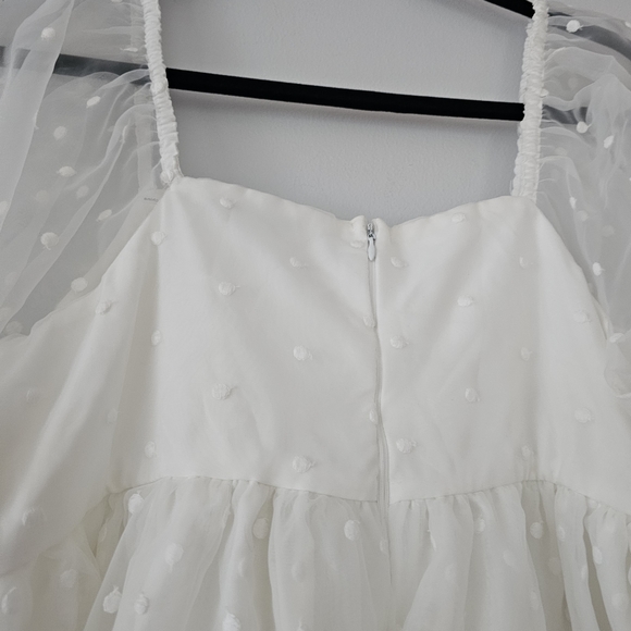 ENGLISH FACTORY Embroidered Polka-Dot Scallop Eyelet Trim Organza Mini Dress - Picture 3 of 8